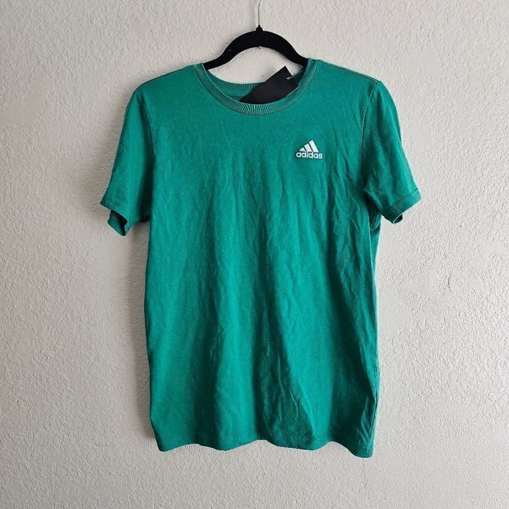 Adidas Tee T-Shirt Boys Size L 14-16 Cotton Blend Green White Brand New With Tag